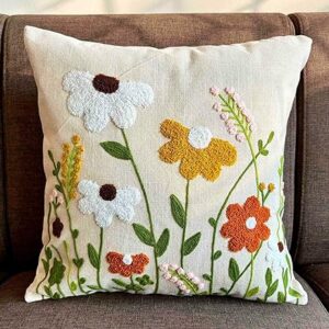 Cotton Cushion Cover | Floral Design | Aari Embroidery Cushion Cover in 16 x 16 inches for Couch, Chair, Sofa, Bed | Luxury Home Decor | Multicolor | TC 350