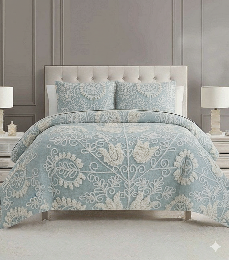 ICN TUFTED DAMASK COTTON BEDCOVER