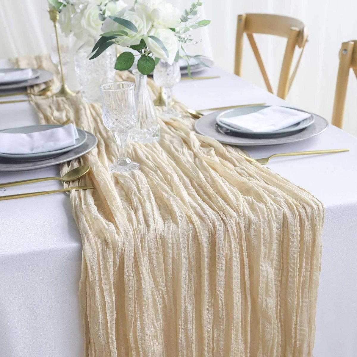 REDMART Boho Cheesecloth Table Runner (10 Ft / 120 Inch Long) – Gauze Fabric Sage Runner for Wedding Reception, Bridal Shower & Arch Decor – Rustic Sheer Table Setting (Beige)