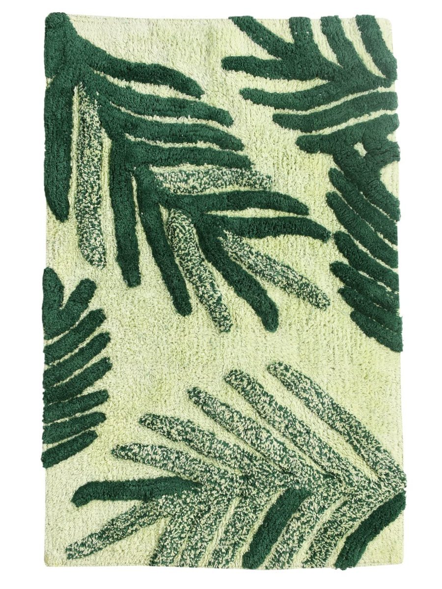 SASHAA WORLD Cotton Leaf Patterned Bathmat | Soft, Absorbent & Cozy | Anti-Skid Latex Backing for Stability | Perfect for Bathroom, Bedroom, Hotels, or Spa | 50×80 cm, Green