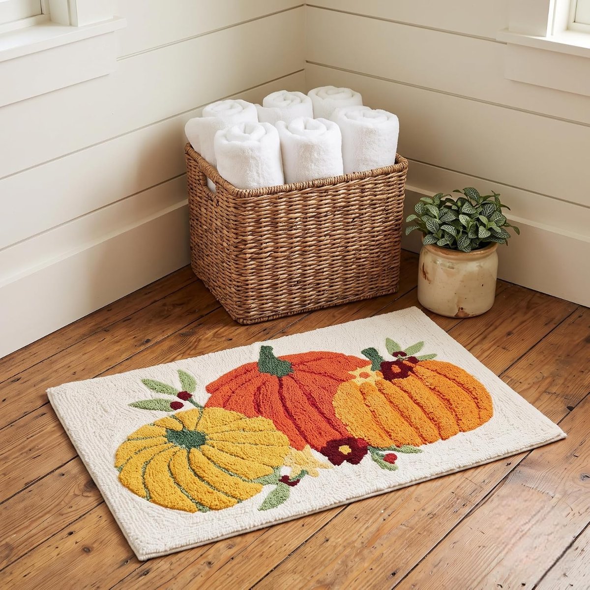 Pumpkin Desgin Cotton Bath Mat (50 x 80 cm) Multi Color