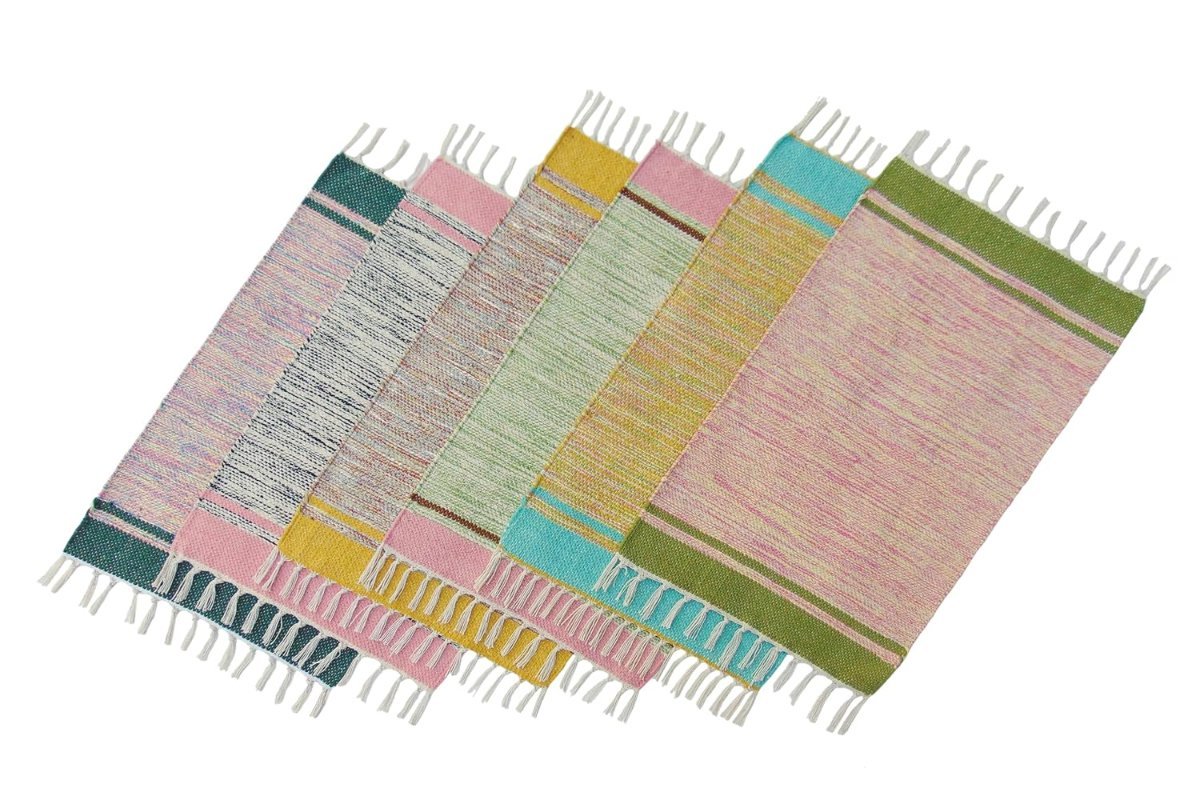 Hand Woven Cotton Modern Assorted Border Rug | Size: 16"x24" Inch or 40x60 cm | Color: Assorted Multi | Machine Washable | Eco Friendly | Multi Uses (Combo of 5 Pcs.)