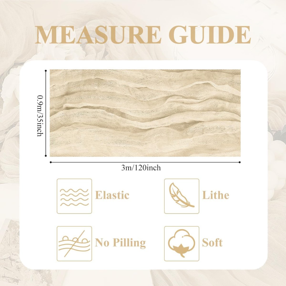 REDMART Boho Cheesecloth Table Runner (10 Ft / 120 Inch Long) – Gauze Fabric Sage Runner for Wedding Reception, Bridal Shower & Arch Decor – Rustic Sheer Table Setting (Beige)
