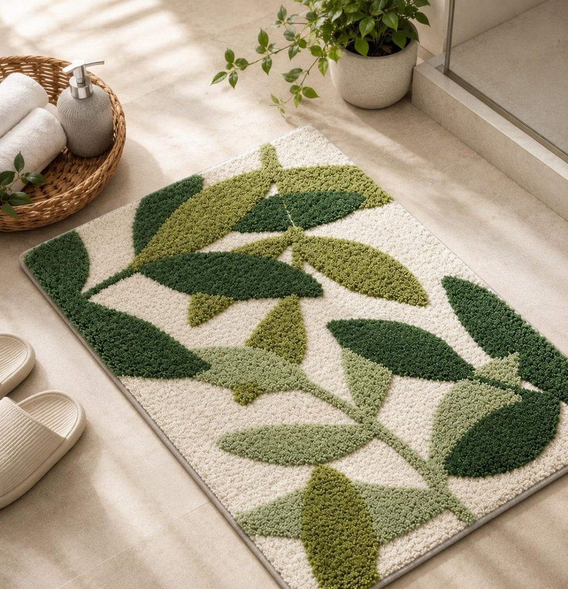 Super Soft (40x60 cm) Microfibre 2000 GSM Bath Mat Super Absorbent Anti-Skid Door Mats for Home/Bathroom Mat/Bedroom/Kitchen/Floor Mat  - Green Leaves