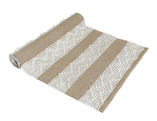 TRANQUIL Hand Woven 100% Pure CottonTufted Runner Carpet | Reversible Runner Carpet for Living Room, Bedroom, Guest Room & Kitchen | 2×5 Feet (60×152 cm) – (Beige & White)