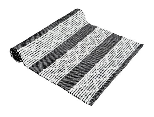 TRANQUIL Hand Woven 100% Cotton Tufted Runner Carpet | Reversible Runner Rug for Living Room, Bedroom, Guest Room & Kitchen | 2×5 Feet (60×152 cm) – (Black & White)