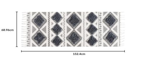 TRANQUIL Hand Woven 100% Cotton Tufted Runner Carpet | Reversible Runner Rug for Living Room, Bedroom, Guest Room & Kitchen | 2×5 Feet (60×152 cm) – (Grey & White)