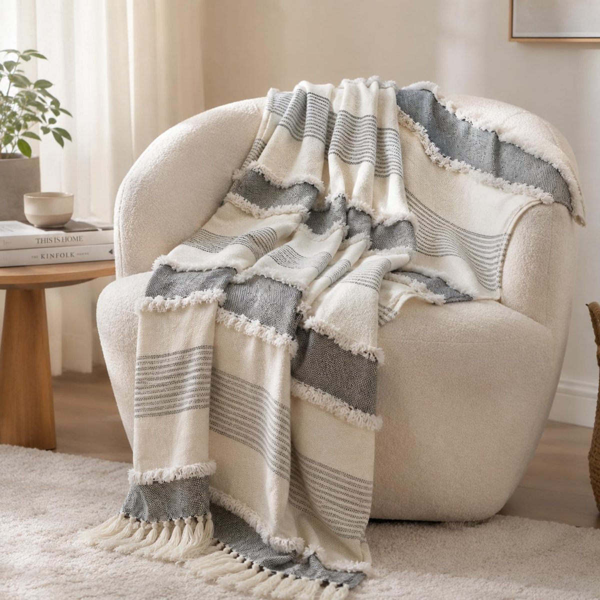 Amazon Basics Tufted Waffle Cotton Throw Blanket | Throw for Living Room, Sofa, Bed, Chair, Picnic & Used for Gift | 152×125 cms | Beige