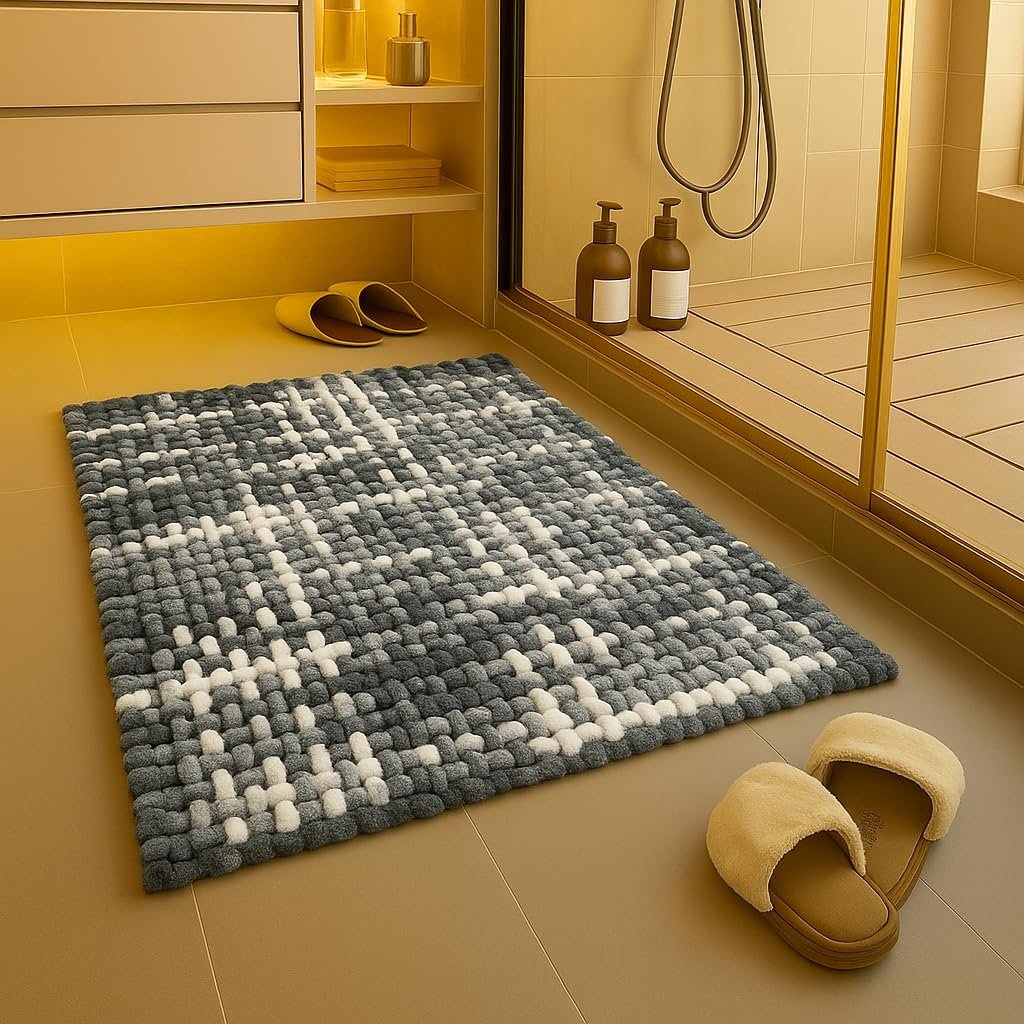Microfiber Cotton Bathroom Mat Water Soak Anti Slip Waffle Bathmat 40×60 Cm