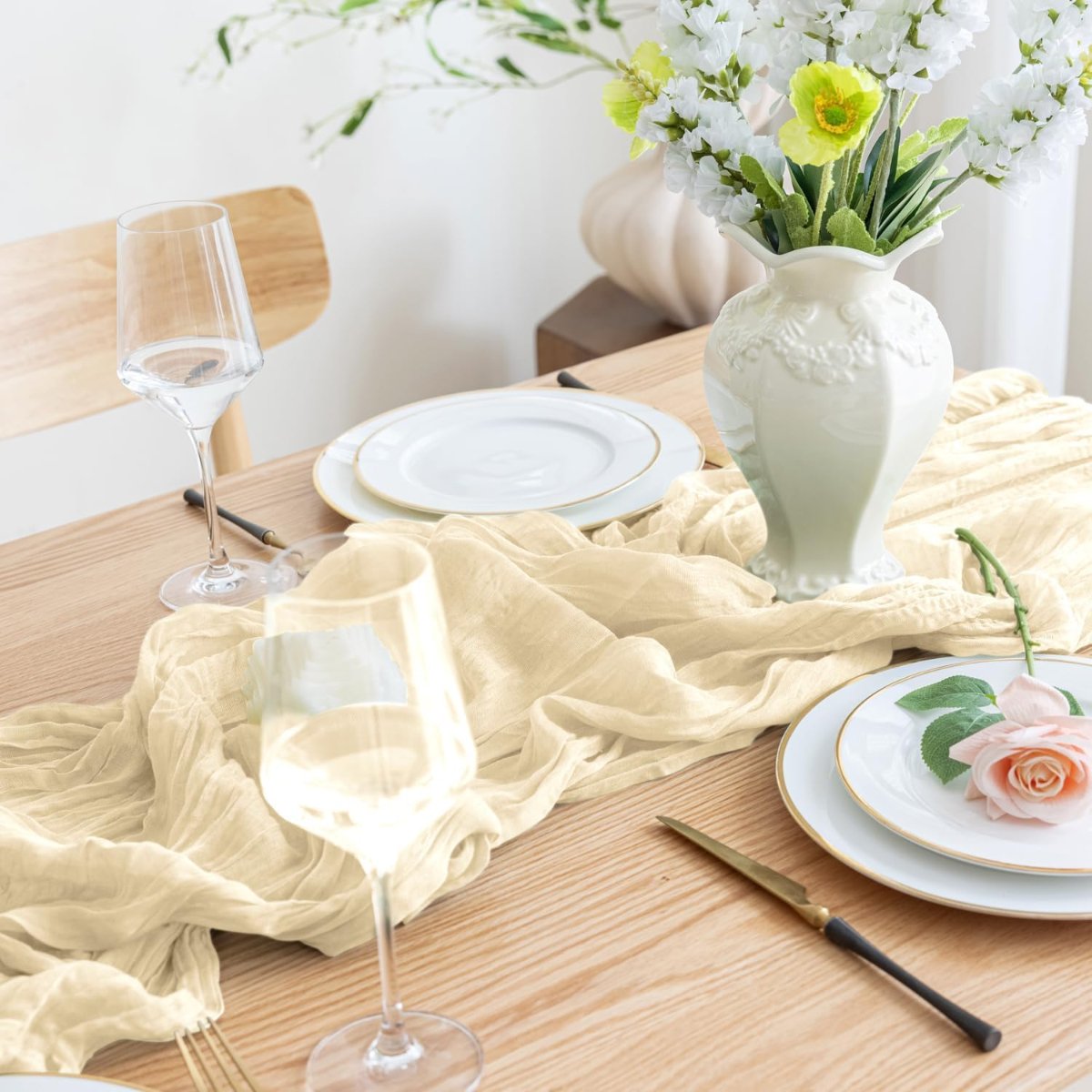 REDMART Boho Cheesecloth Table Runner (10 Ft / 120 Inch Long) – Gauze Fabric Sage Runner for Wedding Reception, Bridal Shower & Arch Decor – Rustic Sheer Table Setting (Beige)