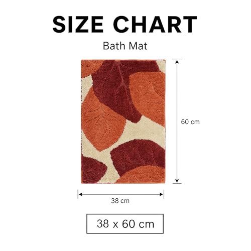 Saral Home Leaf Microfiber Bath Mat | Super Soft & Absorbent Bathroom Floor Mat | Anti-Slip Bath Rug | Quick Dry Washable Mat | 38 x 60 cm- 1Pc | Rust