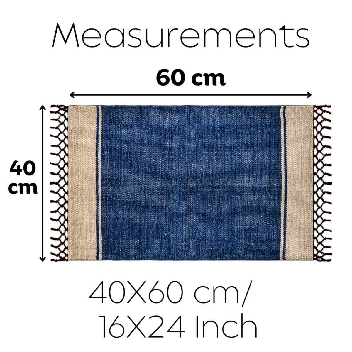 Handwoven Cotton Door Mat, Blue, 40×60 cm, Rectangular, Anti Slip, Washable, Low Pile, Modern Style (Pack of 3)