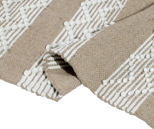 TRANQUIL Hand Woven 100% Pure CottonTufted Runner Carpet | Reversible Runner Carpet for Living Room, Bedroom, Guest Room & Kitchen | 2×5 Feet (60×152 cm) – (Beige & White)
