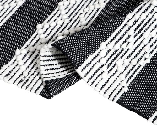 TRANQUIL Hand Woven 100% Cotton Tufted Runner Carpet | Reversible Runner Rug for Living Room, Bedroom, Guest Room & Kitchen | 2×5 Feet (60×152 cm) – (Black & White)