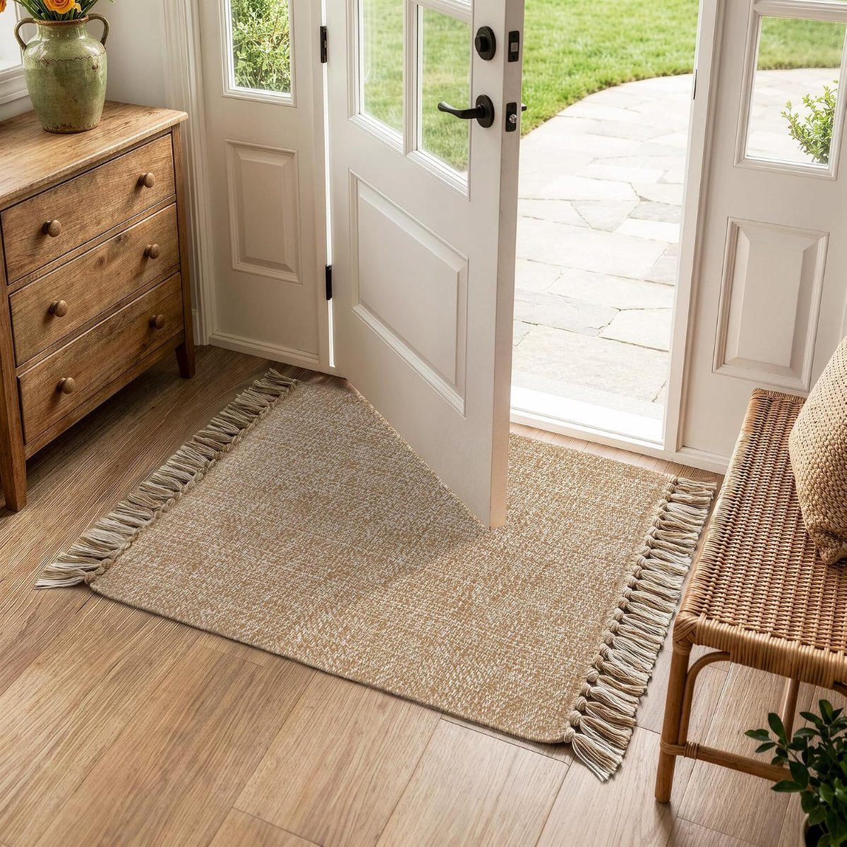 Collive Boho Small Bathroom Rug 2′ x 3′, Modern Farmhouse Rugs for Entryway
