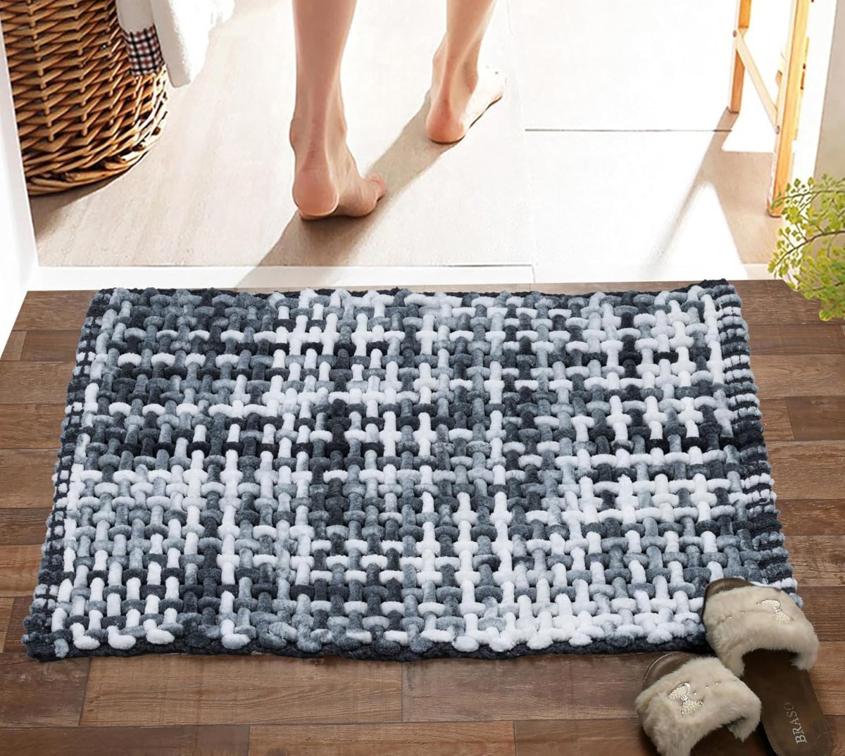 Microfiber Cotton Bathroom Mat Water Soak Anti Slip Waffle Bathmat 40×60 Cm