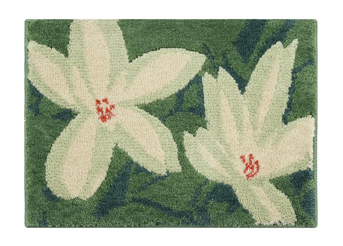 Saral Home Jasmine Microfiber Bath Mat | Soft & Absorbent Bathroom Floor Mat | Quick Dry & Washable | Floral Design | 38 x 60 cm. (Green, 38X60-1PC)