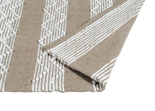 TRANQUIL Hand Woven 100% Pure CottonTufted Runner Carpet | Reversible Runner Carpet for Living Room, Bedroom, Guest Room & Kitchen | 2×5 Feet (60×152 cm) – (Beige & White)