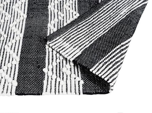 TRANQUIL Hand Woven 100% Cotton Tufted Runner Carpet | Reversible Runner Rug for Living Room, Bedroom, Guest Room & Kitchen | 2×5 Feet (60×152 cm) – (Black & White)