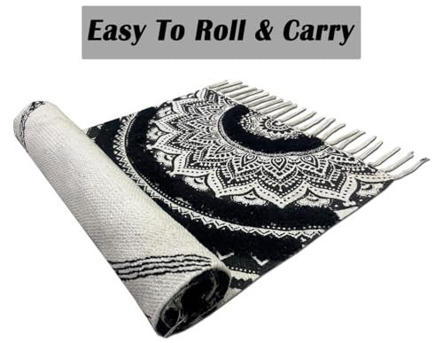 TRANQUIL Hand Woven 100% Cotton Tufted Runner Carpet | Reversible Runner Rug for Living Room, Bedroom, Guest Room & Kitchen | 2×5 Feet (60×152 cm) – (Black & White – B)
