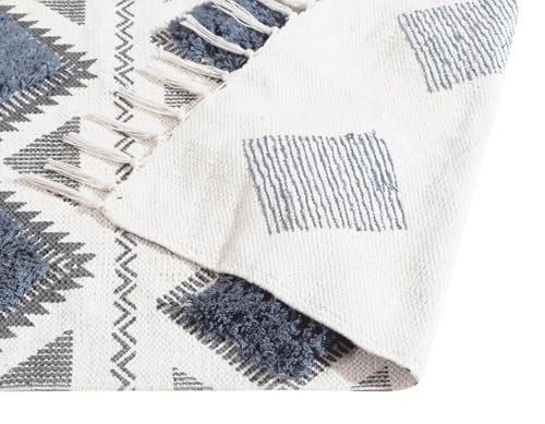 TRANQUIL Hand Woven 100% Cotton Tufted Runner Carpet | Reversible Runner Rug for Living Room, Bedroom, Guest Room & Kitchen | 2×5 Feet (60×152 cm) – (Grey & White)