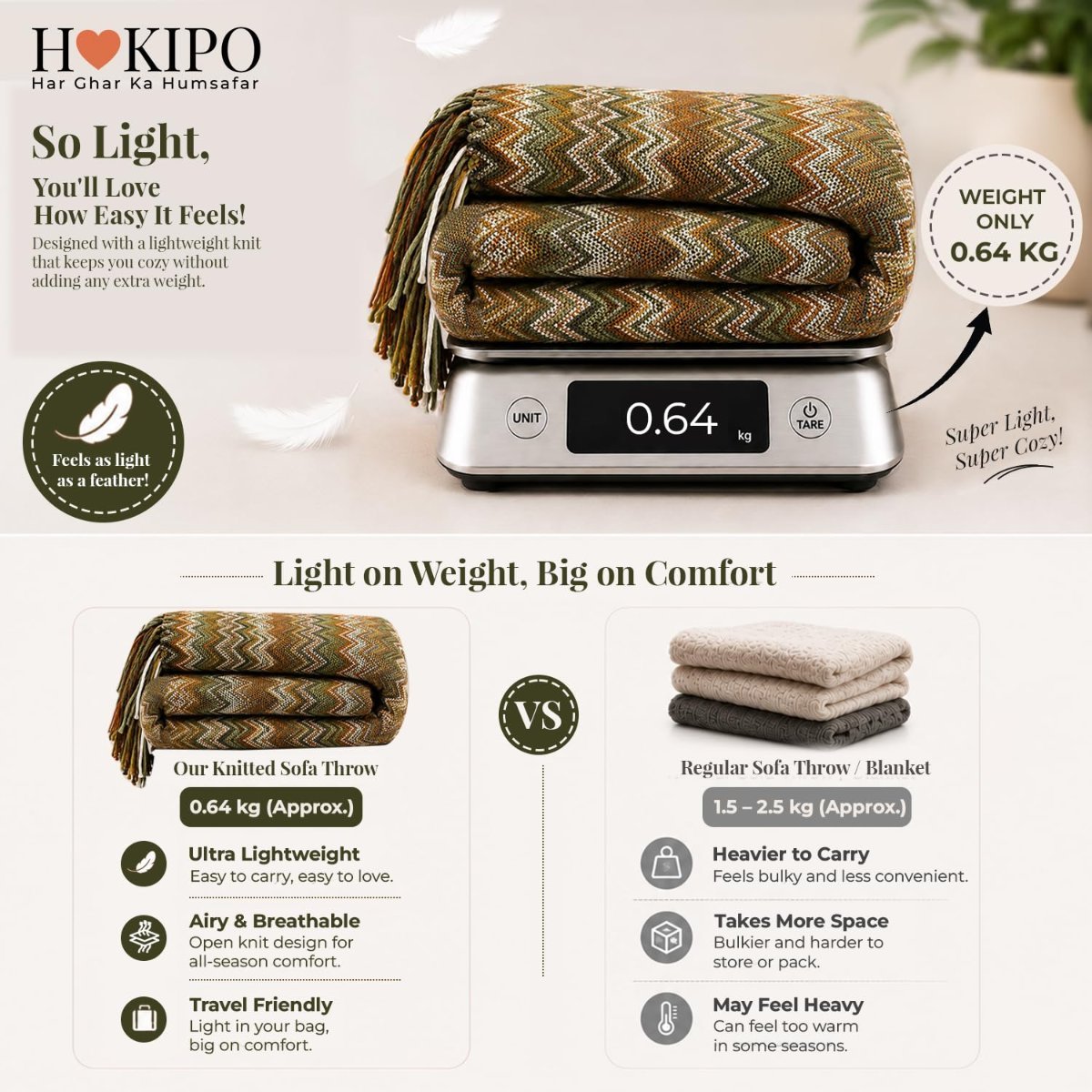 HOKIPO Boho Chevron Knit Sofa Throw Blanket, 50×65 in, Olive Mirage