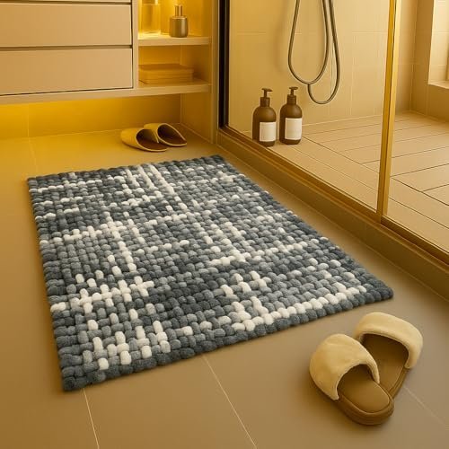 Microfiber Cotton Bathroom Mat Water Soak Anti Slip Waffle Bathmat 40×60 Cm