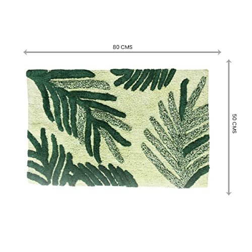 SASHAA WORLD Cotton Leaf Patterned Bathmat | Soft, Absorbent & Cozy | Anti-Skid Latex Backing for Stability | Perfect for Bathroom, Bedroom, Hotels, or Spa | 50×80 cm, Green