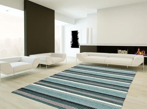 Handmade Cotton Dhurrie Rug for Living Room and Bedroom Durable, Washable and Stylish Modern Carpet for Home (Green 5×7 Feet)