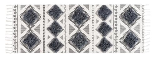 TRANQUIL Hand Woven 100% Cotton Tufted Runner Carpet | Reversible Runner Rug for Living Room, Bedroom, Guest Room & Kitchen | 2×5 Feet (60×152 cm) – (Grey & White)