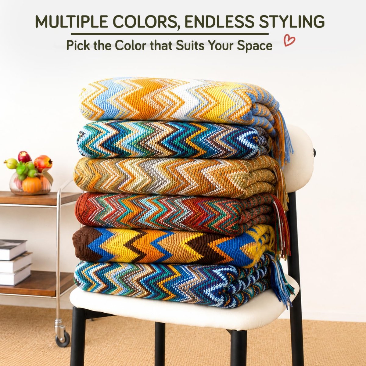HOKIPO Boho Chevron Knit Sofa Throw Blanket, 50×65 in, Olive Mirage