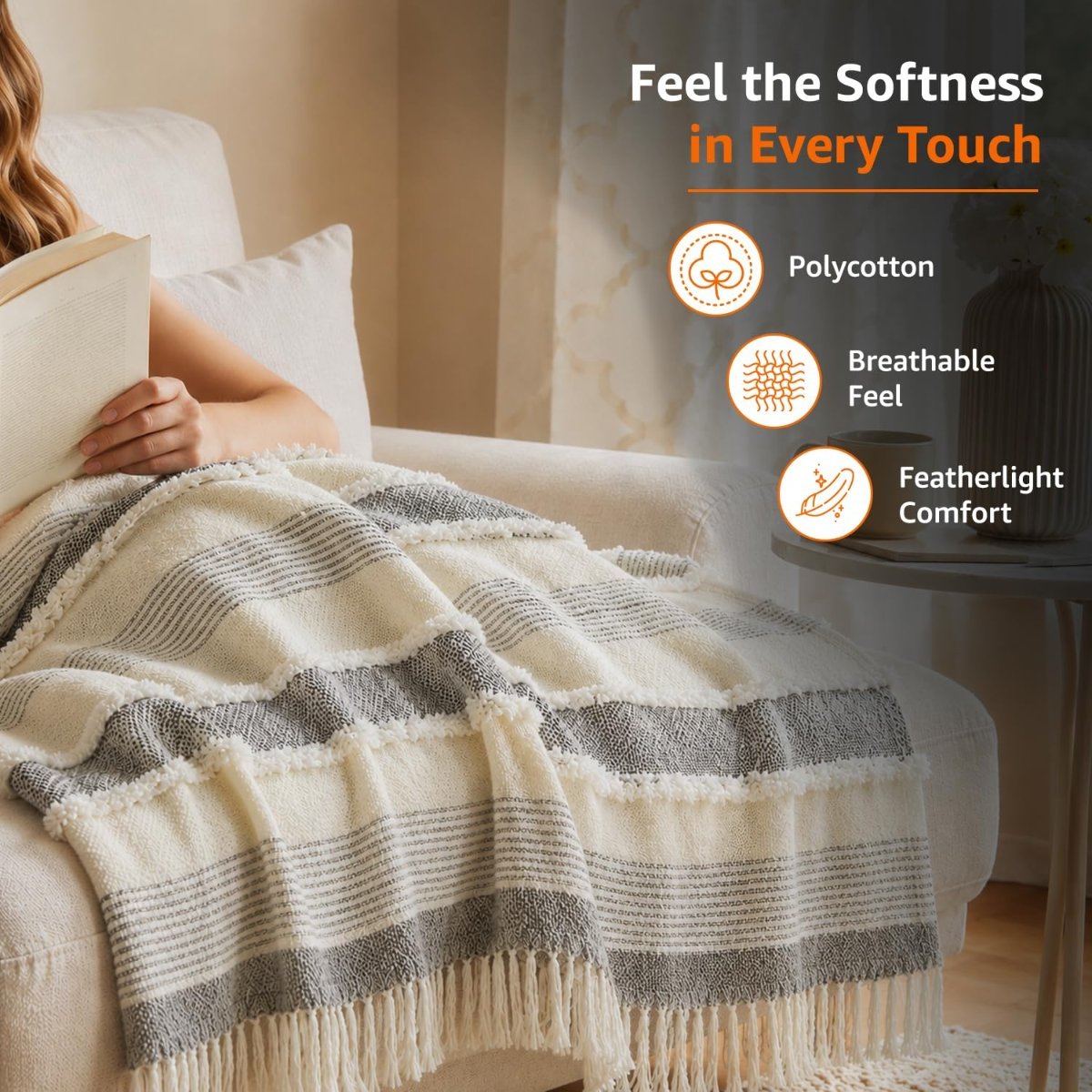 Amazon Basics Tufted Waffle Cotton Throw Blanket | Throw for Living Room, Sofa, Bed, Chair, Picnic & Used for Gift | 152×125 cms | Beige
