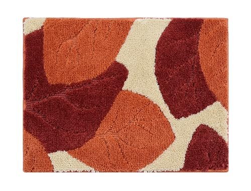 Saral Home Leaf Microfiber Bath Mat | Super Soft & Absorbent Bathroom Floor Mat | Anti-Slip Bath Rug | Quick Dry Washable Mat | 38 x 60 cm- 1Pc | Rust