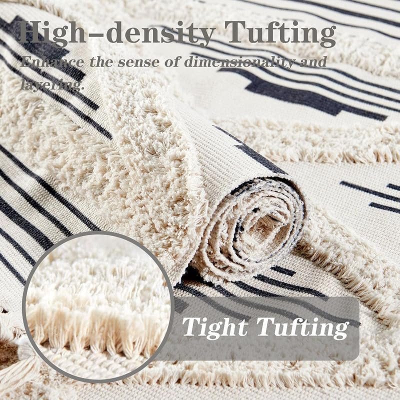 TRANQUIL Hand Woven 100% Cotton Tufted Runner Carpet | Reversible Runner Rug for Living Room, Bedroom, Guest Room & Kitchen | 2×5 Feet (60×152 cm) – (Blazk Zigzag)