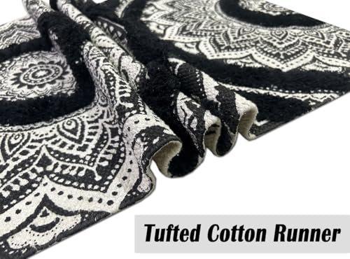 TRANQUIL Hand Woven 100% Cotton Tufted Runner Carpet | Reversible Runner Rug for Living Room, Bedroom, Guest Room & Kitchen | 2×5 Feet (60×152 cm) – (Black & White – B)