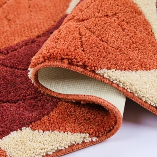 Saral Home Leaf Microfiber Bath Mat | Super Soft & Absorbent Bathroom Floor Mat | Anti-Slip Bath Rug | Quick Dry Washable Mat | 38 x 60 cm- 1Pc | Rust
