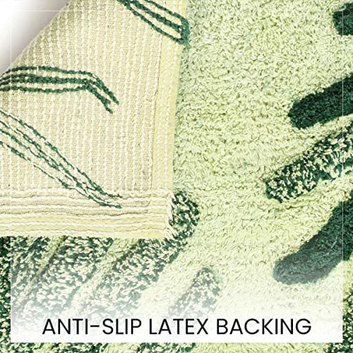 SASHAA WORLD Cotton Leaf Patterned Bathmat | Soft, Absorbent & Cozy | Anti-Skid Latex Backing for Stability | Perfect for Bathroom, Bedroom, Hotels, or Spa | 50×80 cm, Green