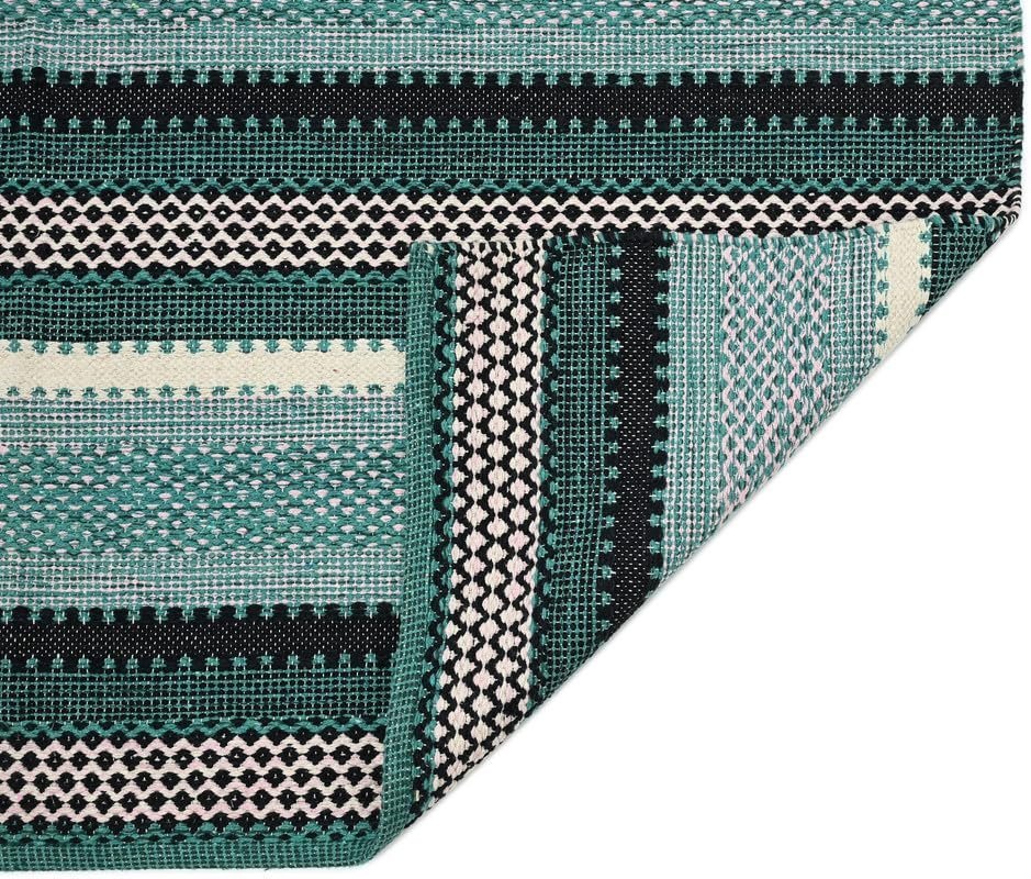 Handmade Cotton Dhurrie Rug for Living Room and Bedroom Durable, Washable and Stylish Modern Carpet for Home (Green 5×7 Feet)