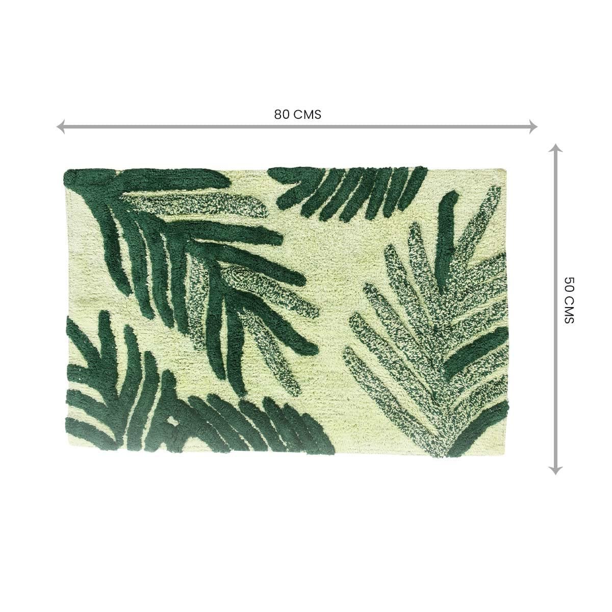 SASHAA WORLD Cotton Leaf Patterned Bathmat | Soft, Absorbent & Cozy | Anti-Skid Latex Backing for Stability | Perfect for Bathroom, Bedroom, Hotels, or Spa | 50×80 cm, Green