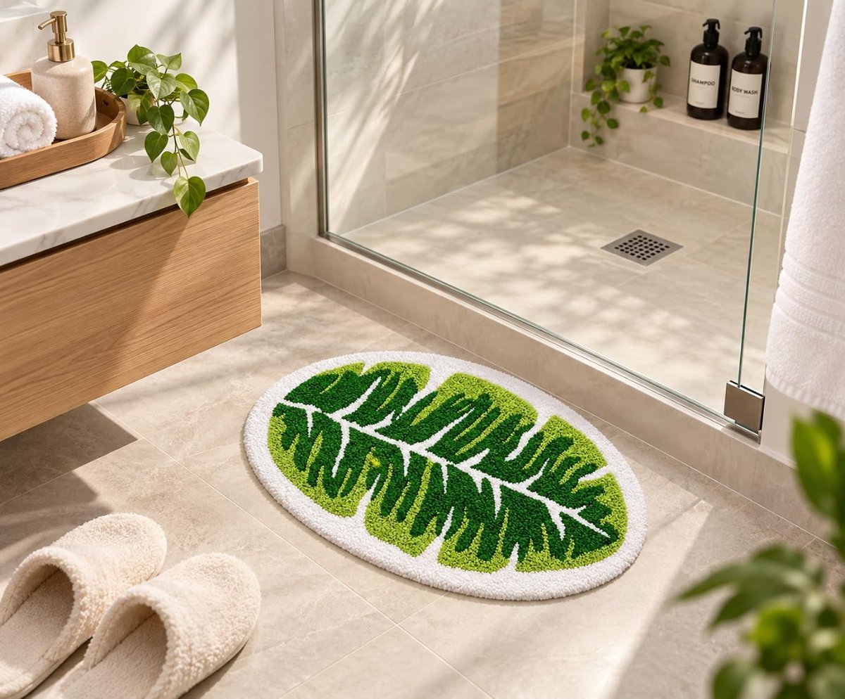 LOOMLYFE Super Soft (40×60 cm) Microfibre 2000 GSM Bath Mat Super Absorbent Anti-Skid Door Mats for Home/Bathroom Mat/Bedroom/Kitchen/Floor Mat Pack of 1 – GreenLeaves