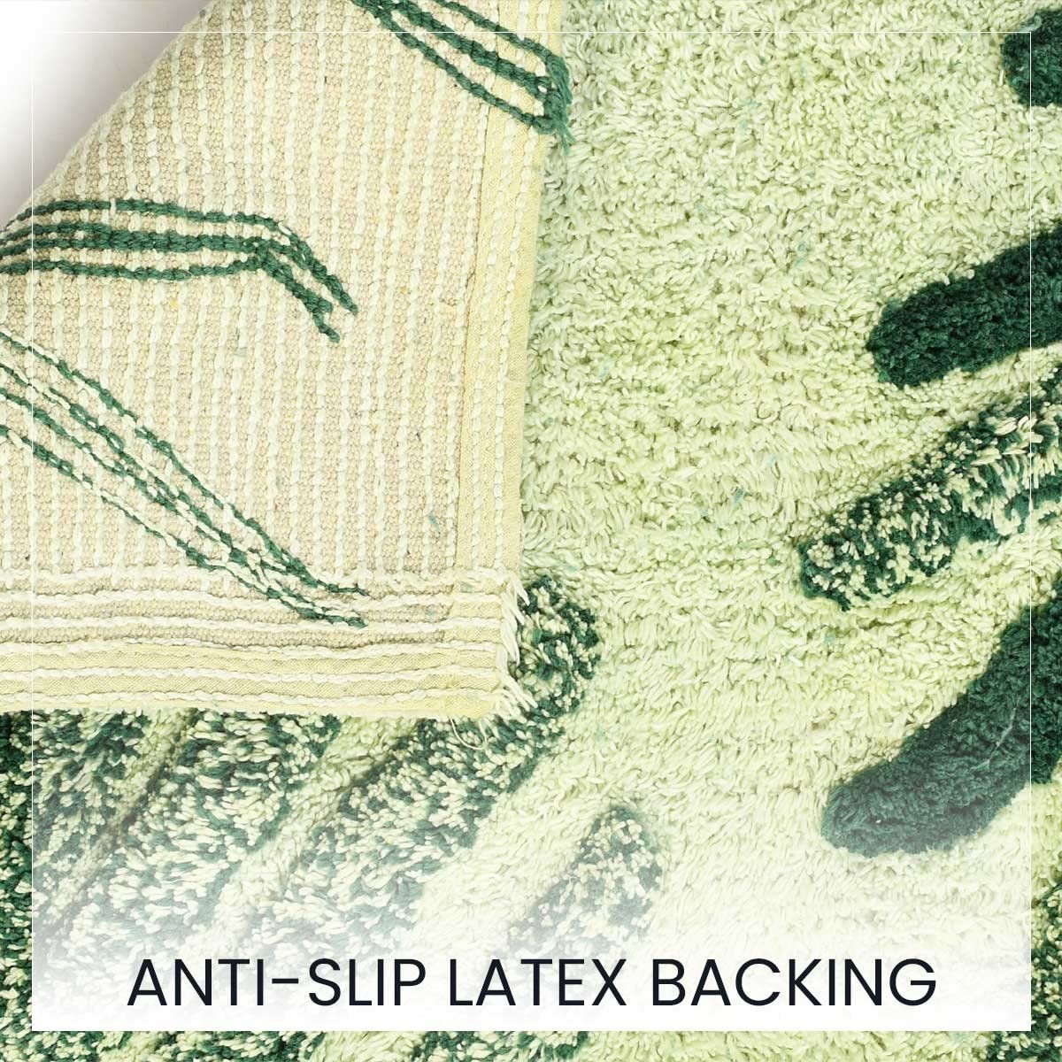 SASHAA WORLD Cotton Leaf Patterned Bathmat | Soft, Absorbent & Cozy | Anti-Skid Latex Backing for Stability | Perfect for Bathroom, Bedroom, Hotels, or Spa | 50×80 cm, Green