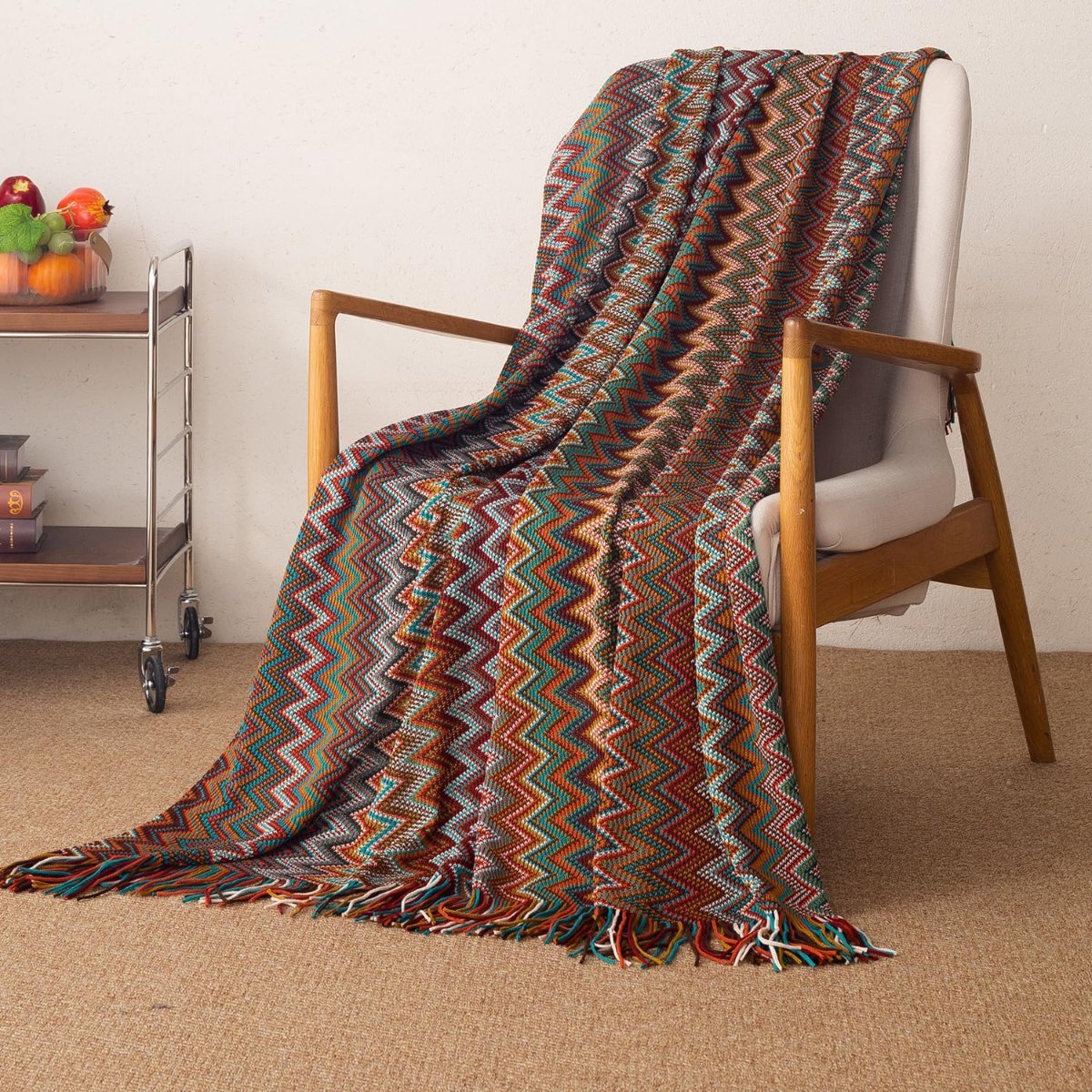 HOKIPO Boho Chevron Knit Sofa Throw Blanket, 50×65 in, Olive Mirage