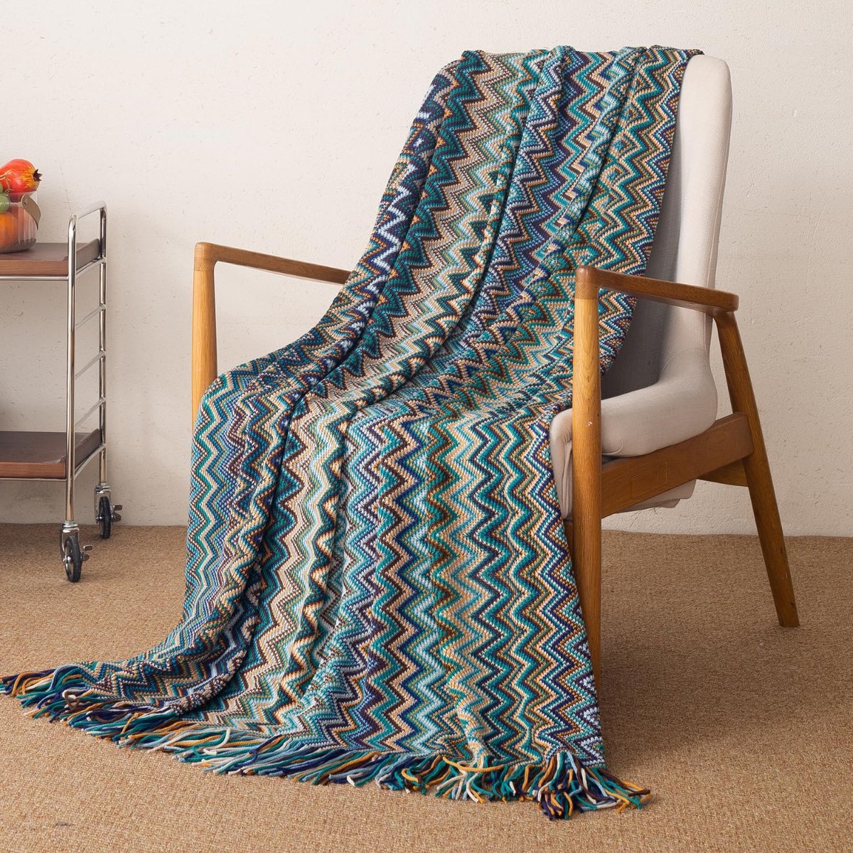 HOKIPO Boho Chevron Knit Sofa Throw Blanket, 50×65 in, Olive Mirage