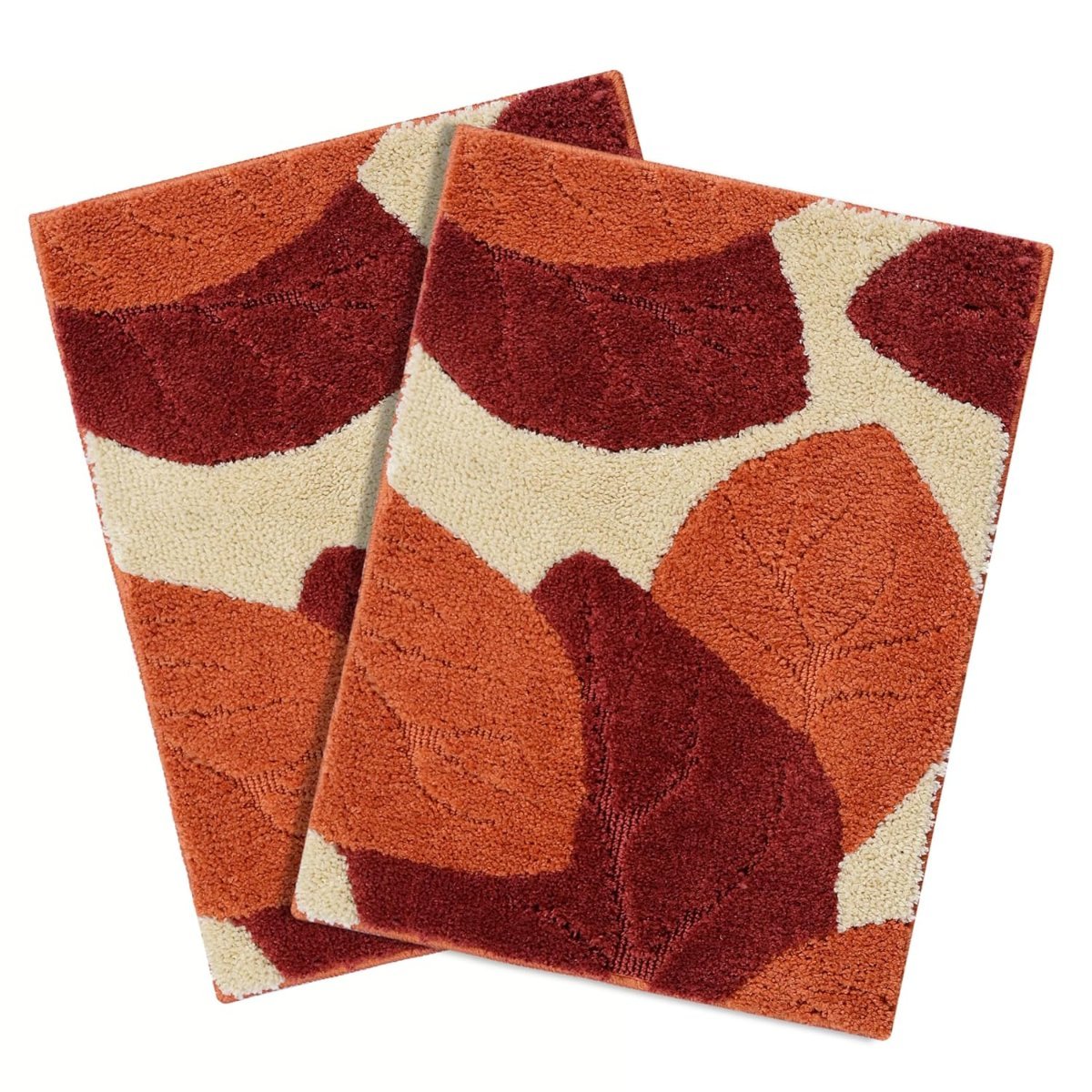 Saral Home Leaf Microfiber Bath Mat | Super Soft & Absorbent Bathroom Floor Mat | Anti-Slip Bath Rug | Quick Dry Washable Mat | 38 x 60 cm- 1Pc | Rust