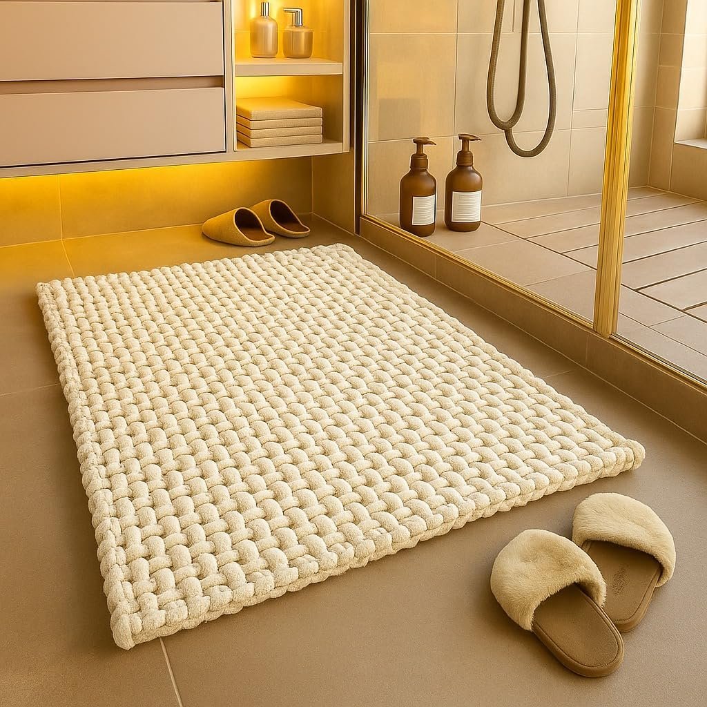 Microfiber Cotton Bathroom Mat Water Soak Anti Slip Waffle Bathmat 40×60 Cm