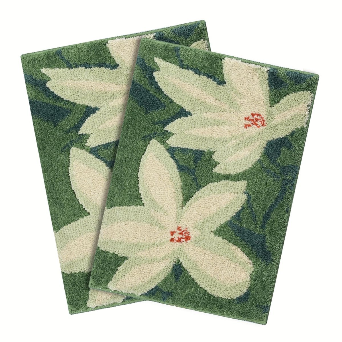 Saral Home Jasmine Microfiber Bath Mat | Soft & Absorbent Bathroom Floor Mat | Quick Dry & Washable | Floral Design | 38 x 60 cm. (Green, 38X60-1PC)