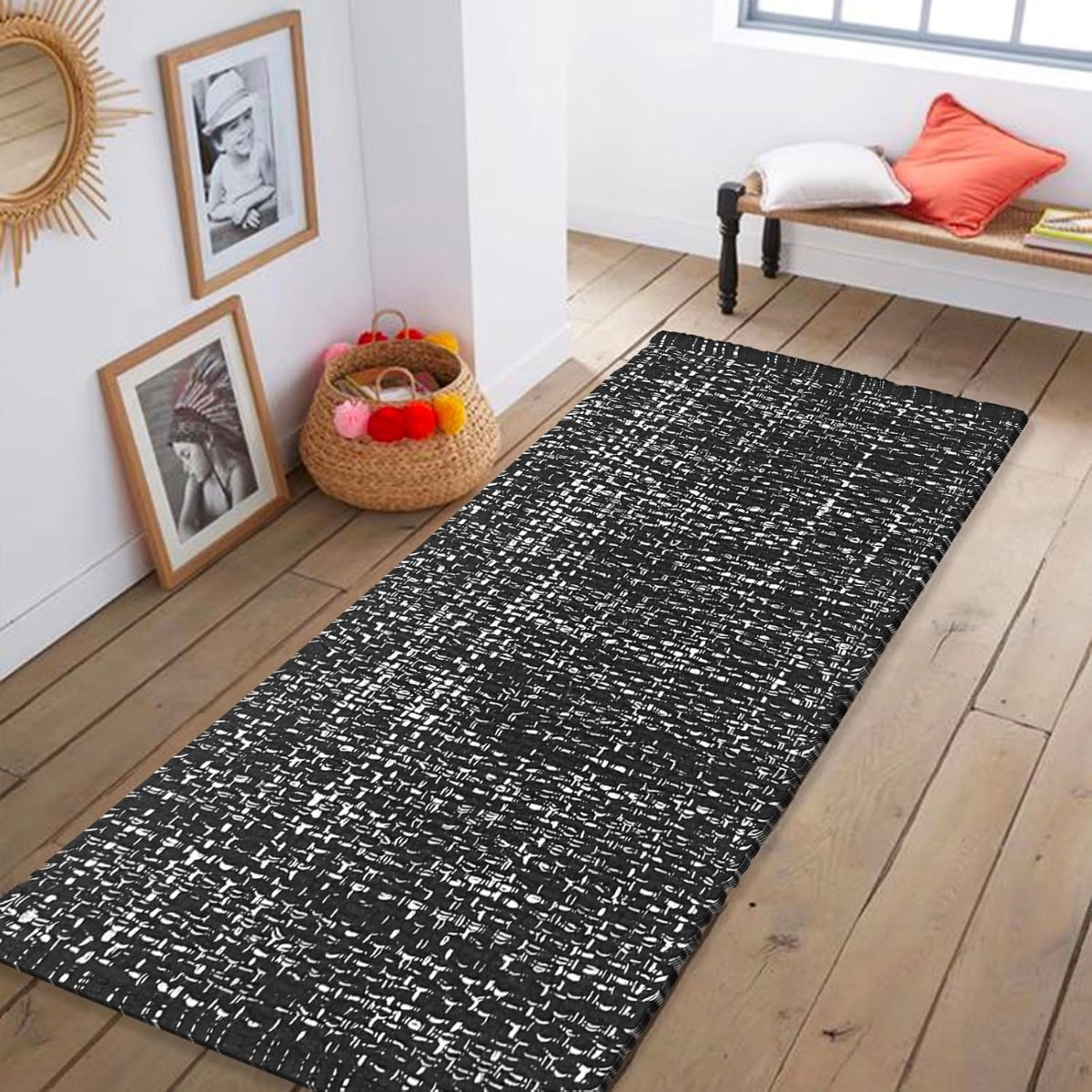 Chardin home Sand & White Cotton Throw Rug, 21×34 Inches Area Rug for Bathroom Kitchen entryway, Reversible Handwoven Rug Machine Washable.
