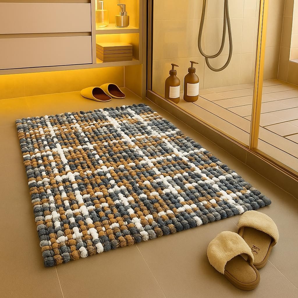 Microfiber Cotton Bathroom Mat Water Soak Anti Slip Waffle Bathmat 40×60 Cm