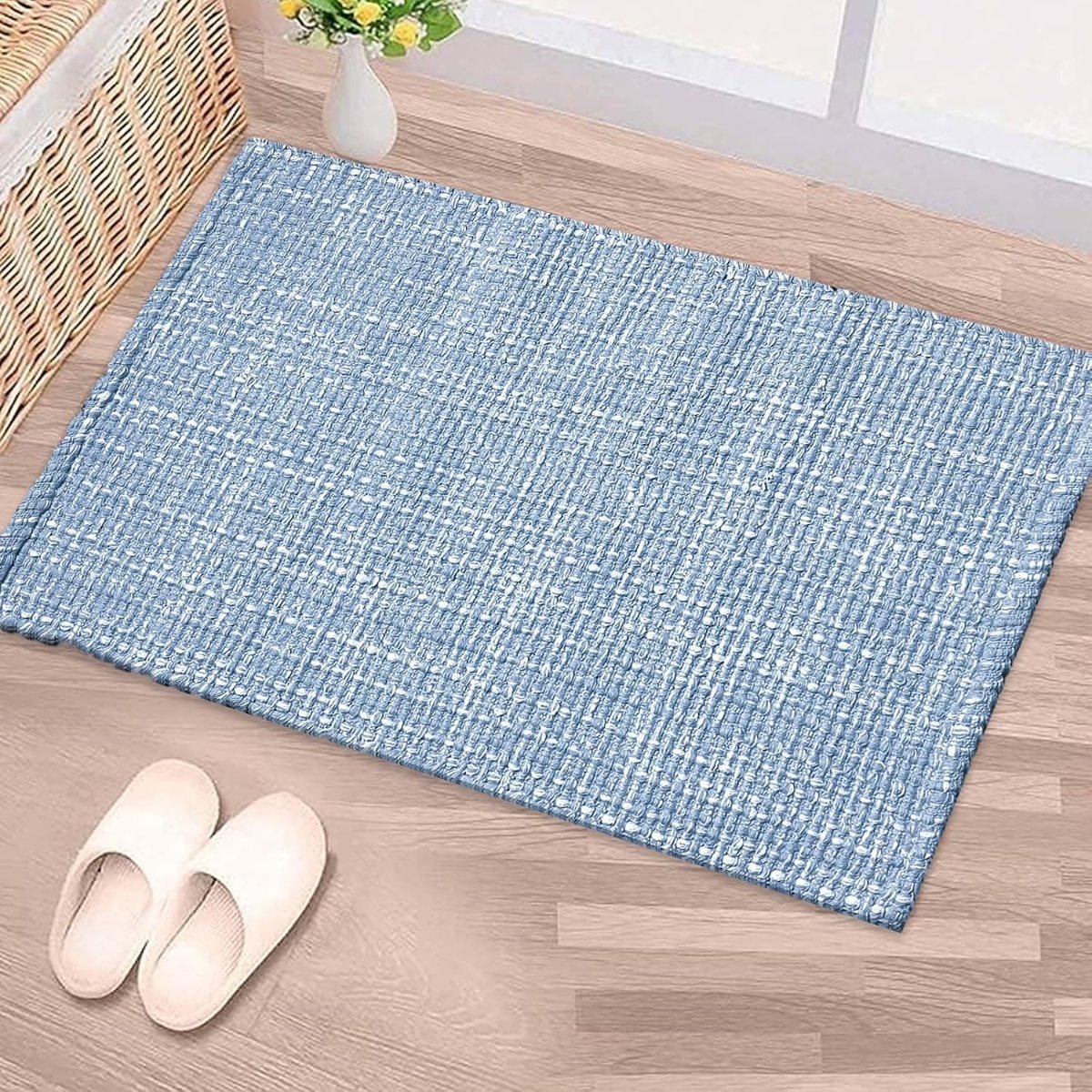 Chardin home Sand & White Cotton Throw Rug, 21×34 Inches Area Rug for Bathroom Kitchen entryway, Reversible Handwoven Rug Machine Washable.