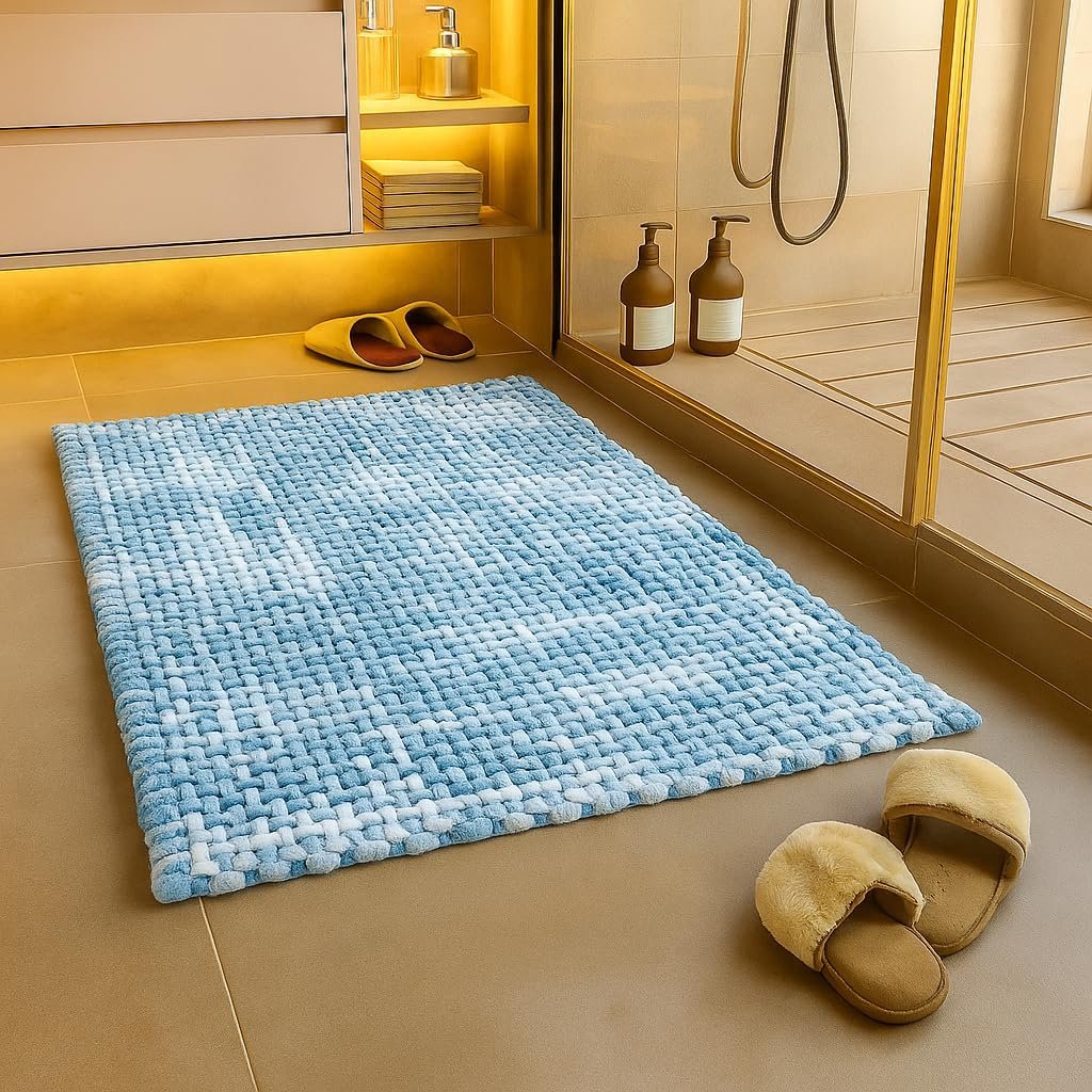 Microfiber Cotton Bathroom Mat Water Soak Anti Slip Waffle Bathmat 40×60 Cm